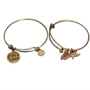 Bundle Of Two Alex and Ani Gold/Brass Colored and Pink Charm Bracelets